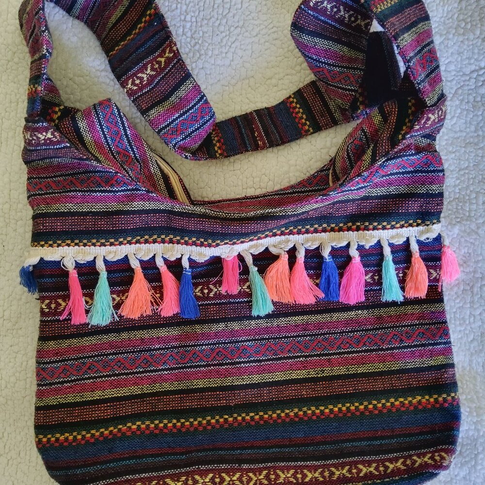 Slouchy Bohemian Fringe Embroidered Shoulder Bag